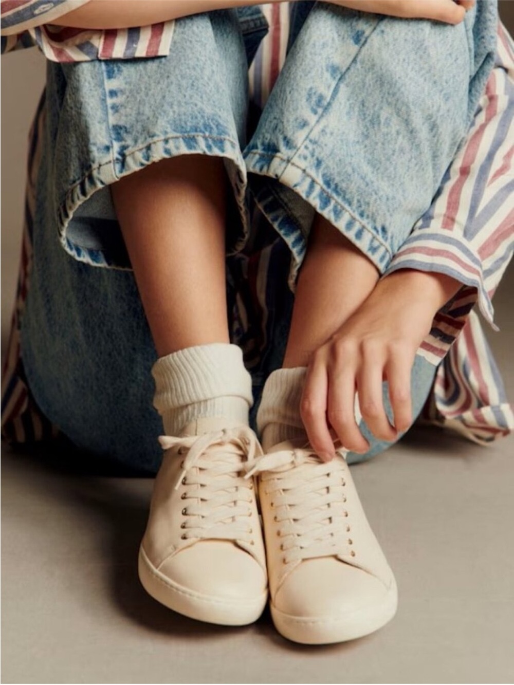 Sézane Cream Low-Top Jack Sneakers- EUC